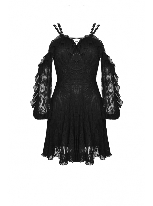 Sexy Lace Chest Lace-Up Black Sling Gothic Princess Dress - Magic Wardrobes