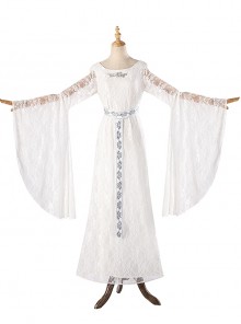 Movie The Lord Of The Rings Fairy Queen Galadriel Halloween Cosplay Costume White Dress Full Set