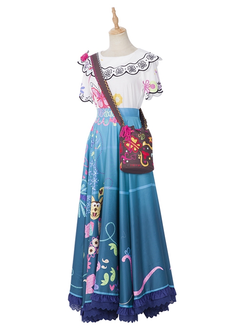 Encanto Mirabel Cute Printing Blue Long Skirt Suit Halloween Cosplay ...
