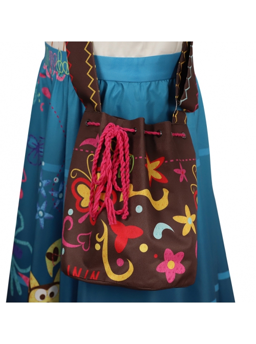 Magic Wardrobes Encanto Mirabel Cute Printing Blue Long Skirt Suit Halloween Cosplay Accessories Brown Printing Shoulder Bag