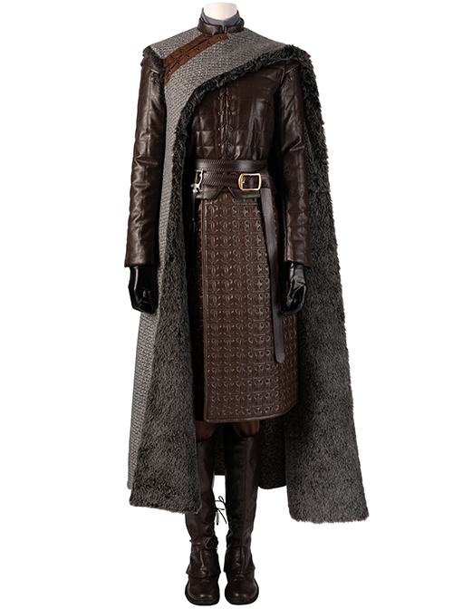 Game Of Thrones Season 8 Arya Stark Brown Leather Top Suit Halloween  Cosplay Costume Gray Cloak - Magic Wardrobes