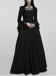 Hildr, Elegant Gothic Victorian Style Retro Fashion Bustle Back Maxi Dress  with Train and Ethereal Sleeve Piece and Pocket Pannier and Choker and  Waist Belt and Hat 6Pcs Outfit