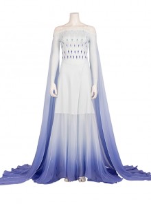 Frozen II Elsa Halloween Same Cosplay Off Shoulder Light Blue Purple Gradient Dress