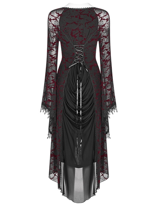 Gothic V-collar Goddess Classical Translucent Long Sleeve Black-red Mid ...