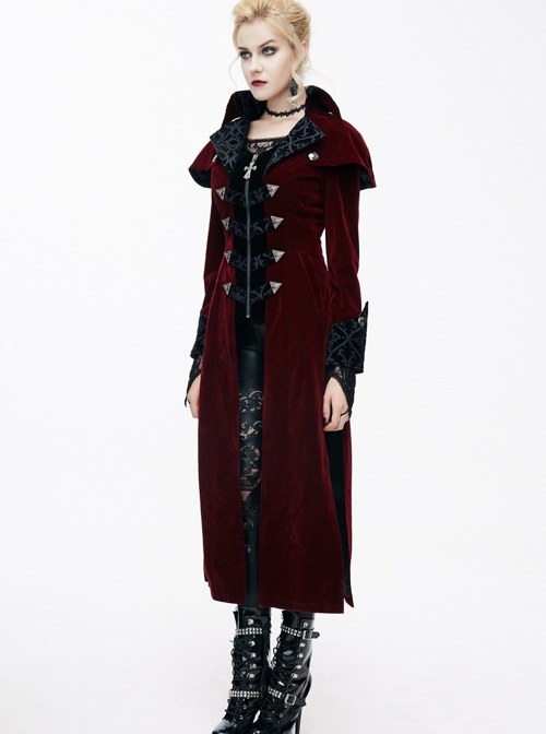 Gothic Red And Black Palace Retro Medium Length Style Coat - Magic ...