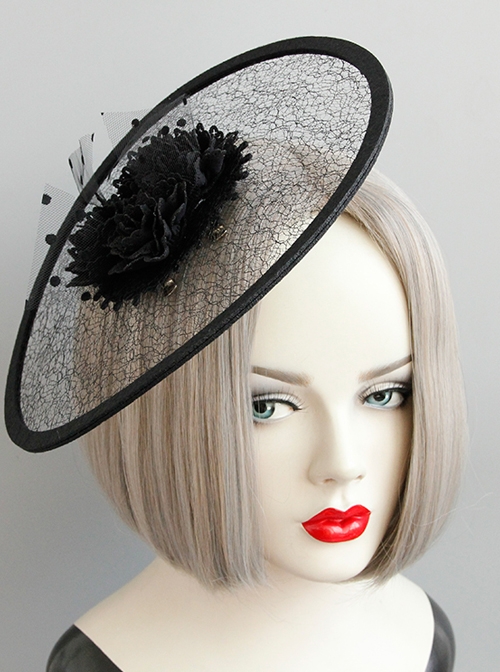 Black Exaggerated Net Yarn Flower Top Hat Retro Banquet Hat Head ...
