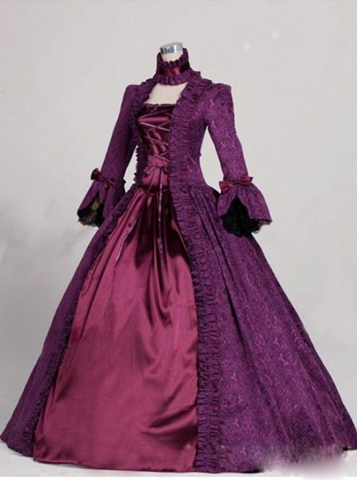 Victorian Marie Antoinette Purple Trumpet Sleeves Masked Ball Dress ...