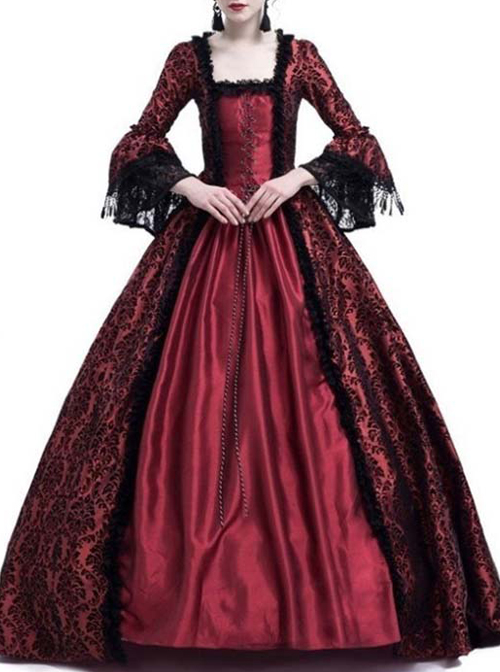 Gothic Red Satin Black Lace Masquerade Costume Victorian Dress - Magic ...